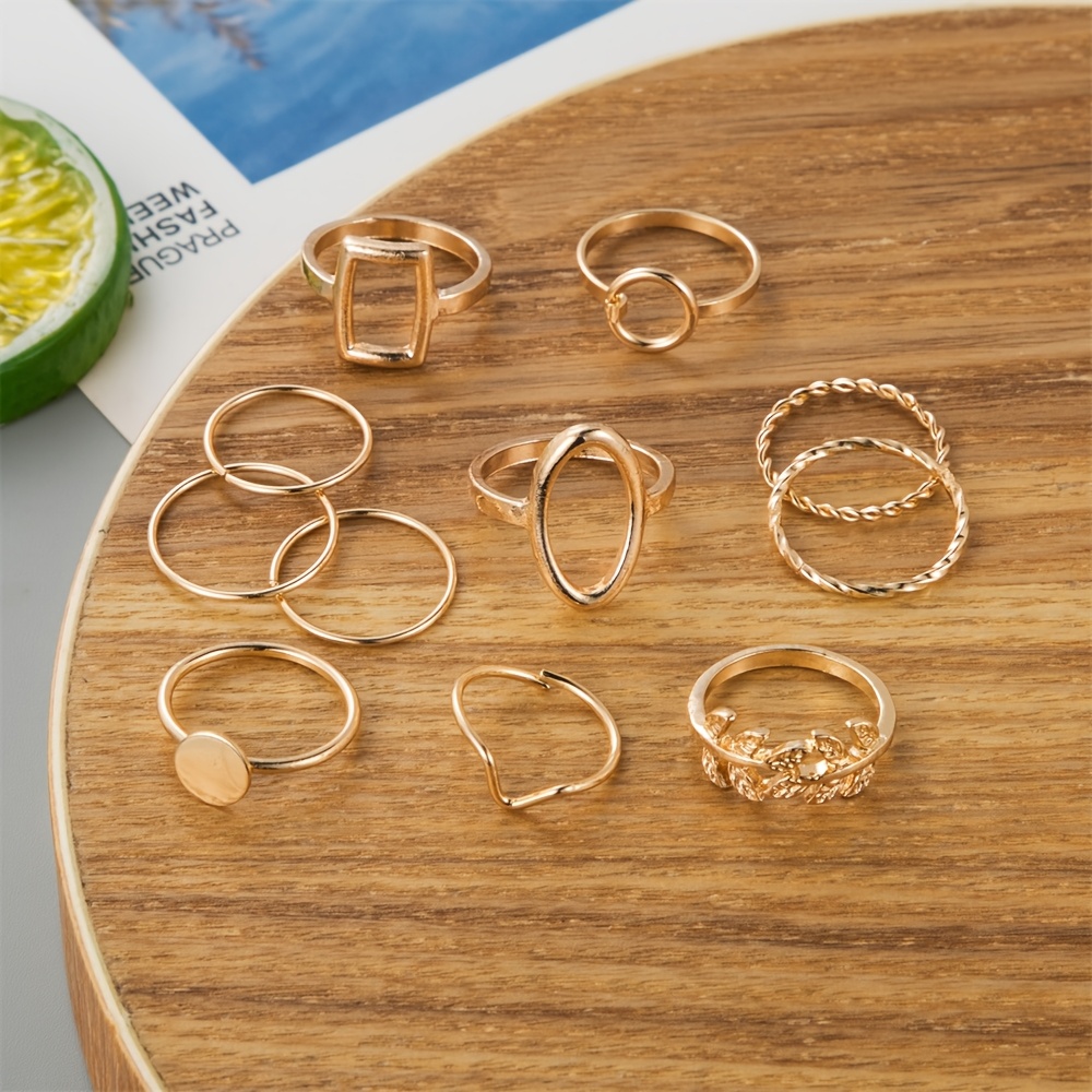 11pc Retro Golden Geometric Stackable Ring Set — Unique Gift